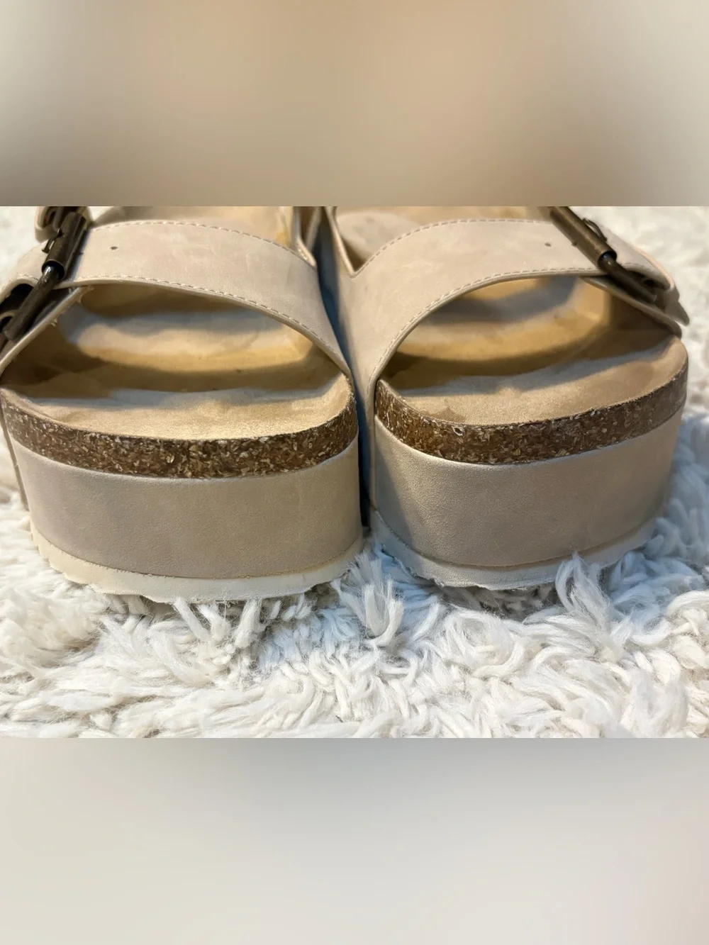 Altar'd State Serenna Platform Sandals Tan Double Buckle Slide Footbed Chunky